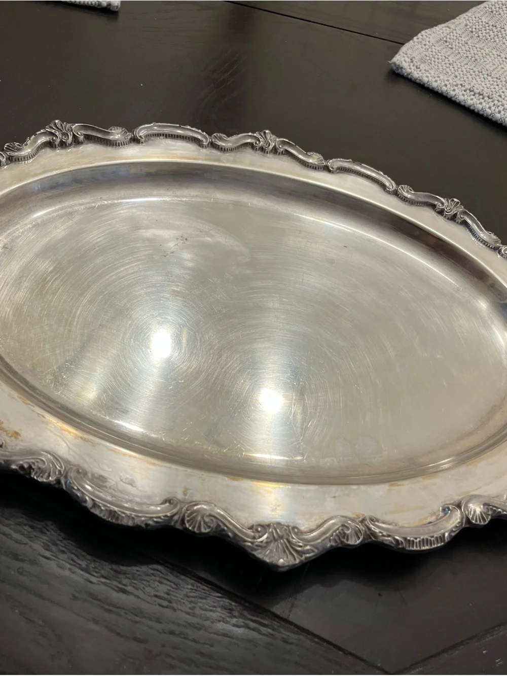 Ornate Silver Serving Platter - Decorative Edge